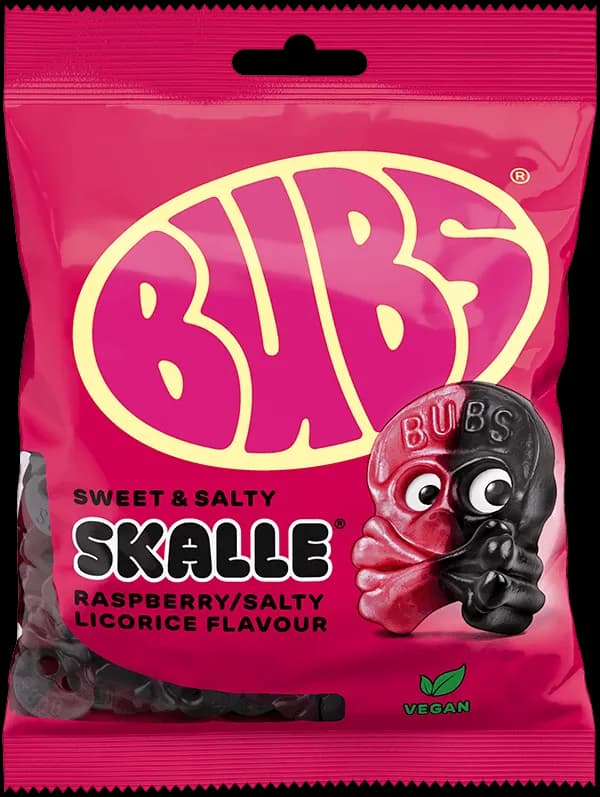 BUBS Raspberry Salty Licorice Skalle 90g