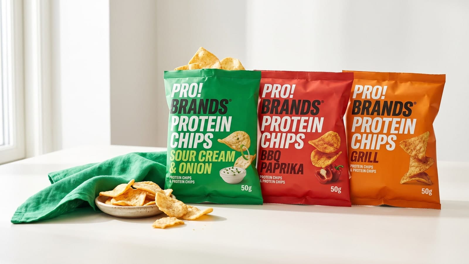 Proteinchips i tre smaker och vad påsen faktiskt innehåller